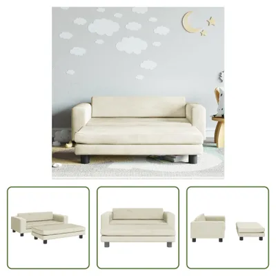 Produktbild von The Living Store Kindersofa mit Hocker Creme 100x50x30 cm Samt