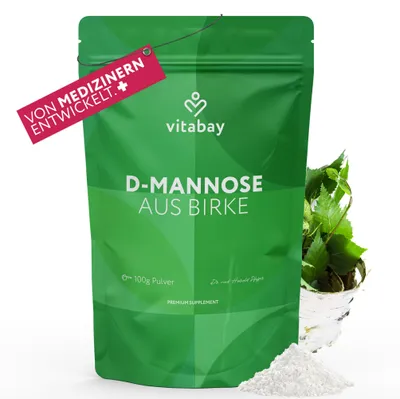 Produktbild von Vitabay D-Mannose Pulver aus Birke - 100 g veganes Pulver - Frei von Zusatzstoffen - Vegan - Vorrat für ca. 1,5 Monate