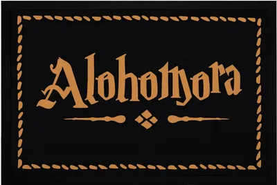 Produktbild von Fußmatte mit Aufschrift Alohomora Türmatte für Fantasy-Fans Zauberspruch rutschfest & waschbar Moonworks® schwarz 60x40cm