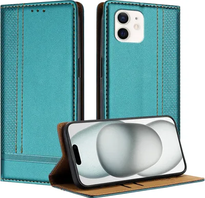 Produktbild von Handyhülle für iPhone 12 Leder Flip Klappbare Schutzhülle mit Standfunktion Grün