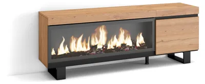 TV-Möbel Lowboard mit LED-Kamin 160 cm Eiche