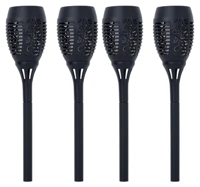 Zdjęcie produktu dla Zestaw 4 sztuk lamp solarnych LED, imitujących pochodnie, z efektem płomienia, kolor czarny, wysokość 50 cm