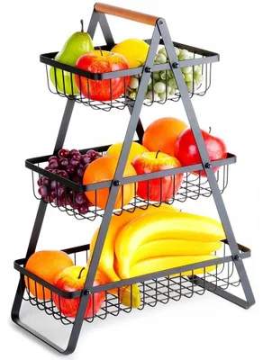 Produktbild von Vilde Dreistöckiger Metallkorb für Obst & Gemüse, Schwarz