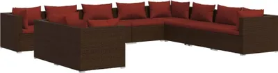Obrázok produktu pre vidaXL 10-dielna záhradná súprava s vankúšmi Brown Poly Rattan