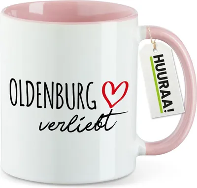 Produktbild von Huuraa Kaffeetasse Oldenburg verliebt 330ml Rosa Keramik Kaffeebecher Geschenkidee