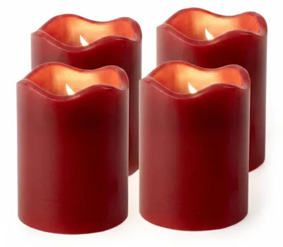 Obrázok produktu pre Sada 4 LED sviecok, červené, s časovačom, na batérie - 9 x 7 cm - Umelé sviečky z vosku, teplá biela farba, s efektom blikania, vhodné do interiéru
