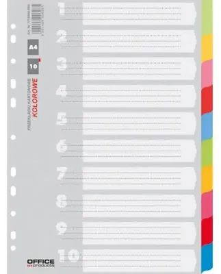 Zdjęcie produktu dla Przekładki A4 Office Products karton 223x297mm 10 kart mix kolorów