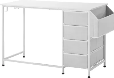Obrázok produktu pre SucceBuy počítačový stôl kancelársky stôl (120 x 50 cm stolová doska), moderný pracovný stôl s textilnými zásuvkami, nosnosťou 99 kg a úložnými háčikmi do kancelárie, pracovne alebo obývačky, biely