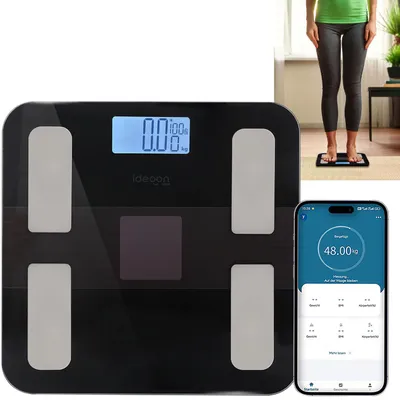 Produktbild von Solar-Akku Körperfettwaage aus Glas, präzise Körperanalyse, 180 kg, App & Bluetooth für Fitness-Erfolge, Kompatibel zu Google Fit & Apple Health