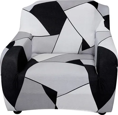 Produktbild von Bedruckte Sofabezug Stretch Sofa Schonbezüge, 1 Sitzer, 90cm-130cm,Schwarz-Weiß-Geometrie