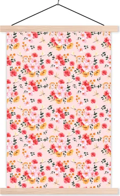 Produktbild von MuchoWow® Textilposter Blumen - Farben - Collage 40x60 cm mit holzfarbenen Rahmen - Poster