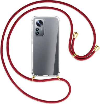 Produktbild von Handykette Backcover-Schutzhülle mit Band (Metall goldfarben) für Xiaomi 12 Pro - dunkelrot