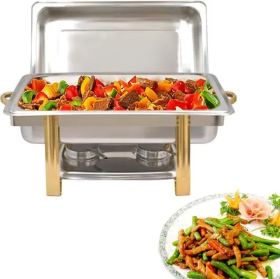 Produktbild von 9L Edelstahl Chafing Dish Set,Buffet-Set,Spiegeloberfläche Stapelbarer Warmhaltebehälter,Speisenwärmer mit Alkoholofen