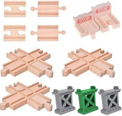 Productafbeelding van Houten treinrailset 12 stuks met brug en kruispunten