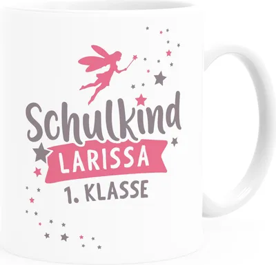 Produktbild von Kindertasse Kunststoff Schulkind Erste Klasse Wunschname Geschenk zur Einschulung Mädchen personalisiert SpecialMe® weiß Kunstoff-Tasse