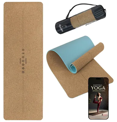 Immagine prodotto di Tappetino da yoga in TPE, dimensioni 183 x 61 x 0,6 cm, con borsa per il trasporto, linee antiscivolo, per allineamento, fitness, pilates e ginnastica