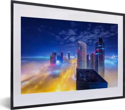 Produktbild von MuchoWow® MuchoWow® Gerahmtes Poster Dubais Hochhaustürme über den Wolken bei Nacht 40x30 cm - Poster mit zchwarzem Bilderrahmen - Bilderrahmen - Poster im Rahmen