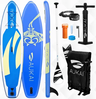 Productafbeelding van Aukai® Stand-Up Paddle Board 320cm "Manta" - Opblaasbaar SUP surfplank + peddel - blauw