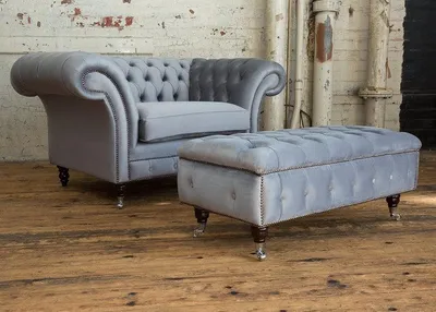 Zdjęcie produktu dla Chesterfield Hocker Fuß Sessel Polster Ottoman Beistell Relax Leder