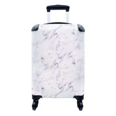 Produktbild von MuchoWow® Koffer Handgepäck Trolley Rollkoffer Kleine Reisekoffer mit 4 Rollen - Marmor - Weiß - Lila - Cabin Size < 55x40x23 cm & 55x40x20 cm - Fotokoffer - Kabinenkoffer - Boardgepäck - Reise-Box - Reisekoffer - Reisegepäck - Koffer mit Bild - Trolley für Kinder
