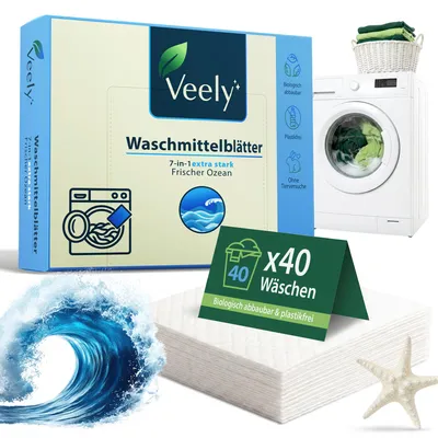 Produktbild von Veely Waschmittelblätter 7-in-1 Extra Stark Frischer Ozean inkl. Farbfänger