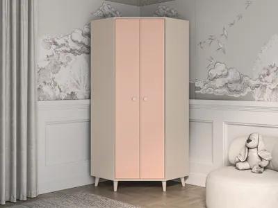 Obrázek produktu pro Rohová šatní skříň 80 cm do dětského pokoje OLIVIA - béžová / růžová