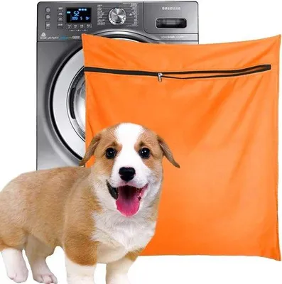 Produktbild von Hauswäschekorb für Haustiere - 65x70cm - Mit Reißverschluss für Waschmaschinen - Fängt Tierhaare ein - Orange
