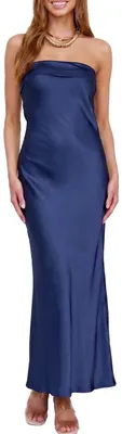 Immagine prodotto di Realtix: Top in seta satinata, senza spalline, modello tubino, abito lungo da donna, scollo profondo sulla schiena