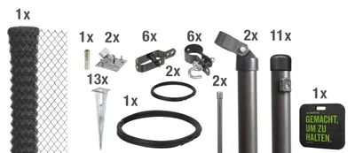 Obrázek produktu pro Plotové pletivo Alberts, výška 150 cm, délka 25 m, kompletní plotová souprava se zemním pouzdrem bez zapuštění do betonu, antracit-metalická barva, velikost ok 60 x 60 mm