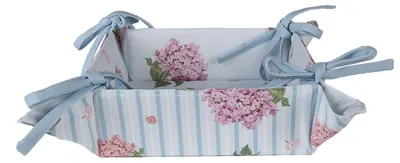 Image de Clayre & Eef Corbeille à pain 35x35x8 cm Bleu Rose Coton Hortensia