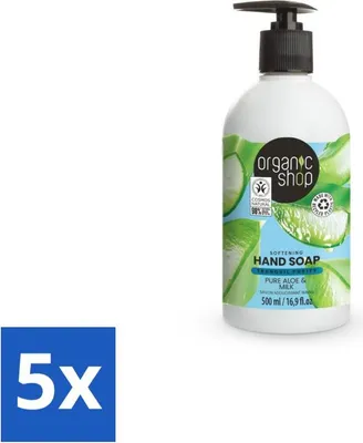 Immagine prodotto di Organic Shop - Sapone per le mani all'aloe e al latte - Lenitivo e idratante - 500 ml - Confezione risparmio - 5 pezzi