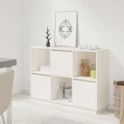 Produktbild von The Living Store Sideboard Weiß 110,5x35x80 cm Massivholz Kiefer