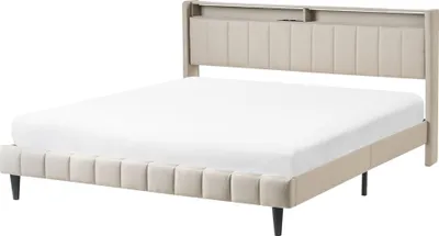 Obrázek produktu pro BELIANI Postel béžová látkové čalounění 180 x 200 cm čelo s úložným prostorem LED osvětlení USB porty moderní design