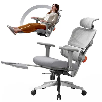Immagine prodotto di Sedia da ufficio ergonomica - Sedia da gaming grigia con poggiapiedi e supporto lombare