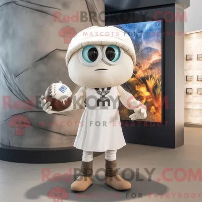 Produktbild von Weißer REDBROKOLY American Football Helm Maskottchen Kostüm Charakter gekleidet mit einem Wickelkleid und Schals