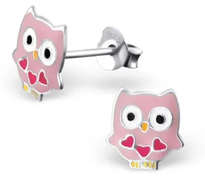 Produktbild von Kinderohrstecker Silber Ohrringe Eule rosa