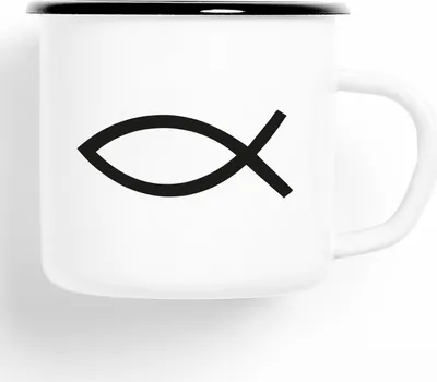 Produktbild von Huuraa Emaille Tasse Fische Symbol Geschenk Kaffeebecher Vintage 300ml Fische Symbol Präsent