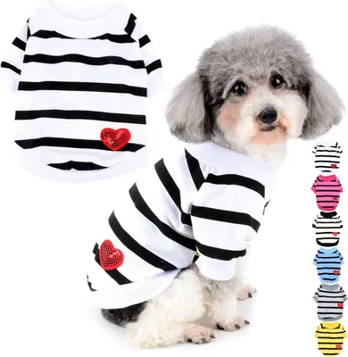 Produktbild von Zunea Hunde-Shirts für Kleine Hunde Sommer Basic T-Shirt Streifen Welpen Kleidung Pailletten Liebe Herz Sweatshirt Weiche Baumwolle Tee Shirt Haustier Kleidung Pullover Chihuahua Bekleidung Weiß XS