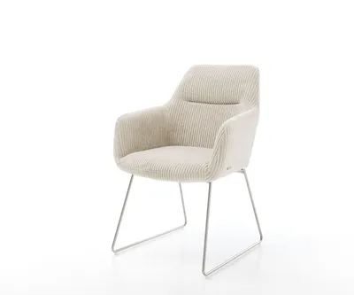 Produktbild von DELIFE Esszimmerstuhl Pejo-Flex Cord Beige Kufengestell Edelstahl Taschenfederkern