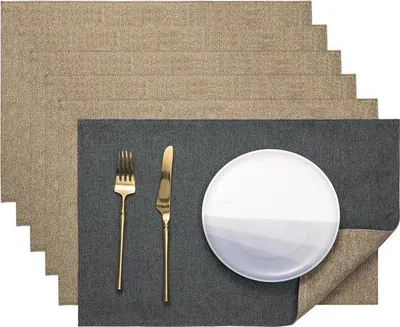 Produktbild von Wasserfeste, rutschfeste Placemats, Stoff, grau-braun, 45x30cm, 6er Set