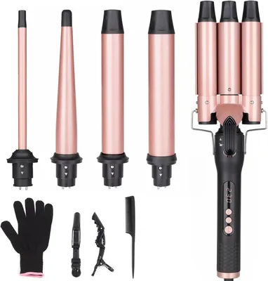 Produktbild von Lockenstäbe 3 Fässer Welleneisen Set mit austauschbaren Keramik Lockenstab 13-32mm für Große und Kleine Locken, Beach Waves, Temperatureinstellung