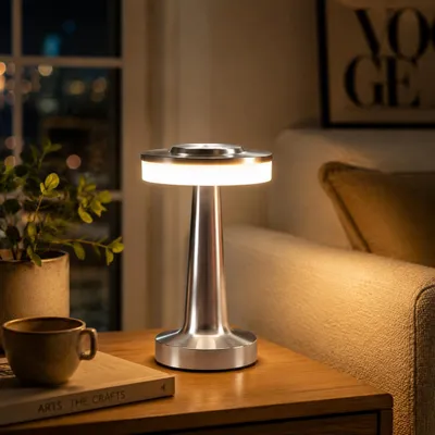 Produktbild von LED Schreibtischlampe,Touch Steuerung Augenschutz Leselampe,Kabellos Dimmbar Tischleuchte,dreifarbige Lampe,Nachttischlampe,Nachtlicht,Metall,Silber