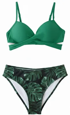 Imagen del producto de CUPSHE - Conjunto de bikini para mujer, estampado floral, color verde, ajustable