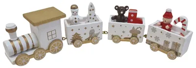 Produktbild von Logbuch-Verlag Holz Zug 4-teilig Weiß 21 cm lang – Weihnachtsdeko mit Figuren und goldenen Details
