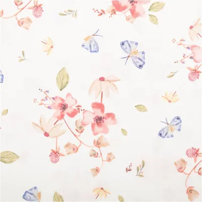 Produktbild von Popeline Baumwollstoff Amael Blumen Schmetterlinge ecru rosa 148 cm