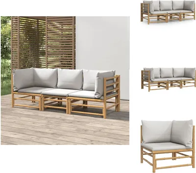 Produktbild von vidaXL 3-tlg. Garten-Lounge-Set mit Hellgrauen Kissen Bambus -  Gartenmöbel-Sets