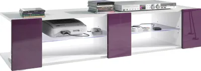 Produktbild von Vladon Lowboard Movie V2, TV-Kommode mit 6 offenen Fächern und Zierleisten, Weiß matt/Brombeer Hochglanz, inkl. LED-Beleuchtung weiß (134 x 29 x 39 cm)