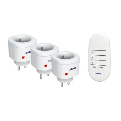 Obrázok produktu pre Sada 3 ks bezdrôtových zásuviek s diaľkovým ovládaním ORNO OR-GB-438(GS), mini, Schuko, 3000W, IP20, biela