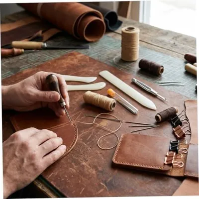 Produktbild von Buchbindeset, 5-teiliges Set für Leder-Näh- und Buchbindearbeiten mit Ahlenwerkzeug, Nähgarn und Handnadeln für DIY-Projekte