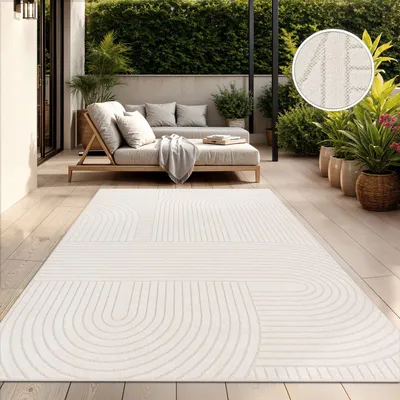 Produktbild von TT Home In-& Outdoorteppich Wetterfest Balkon Schlafzimmer Boho Skandi Motiv Unifarben Geometrische Optik Moderner Style Größe 160x220 cm